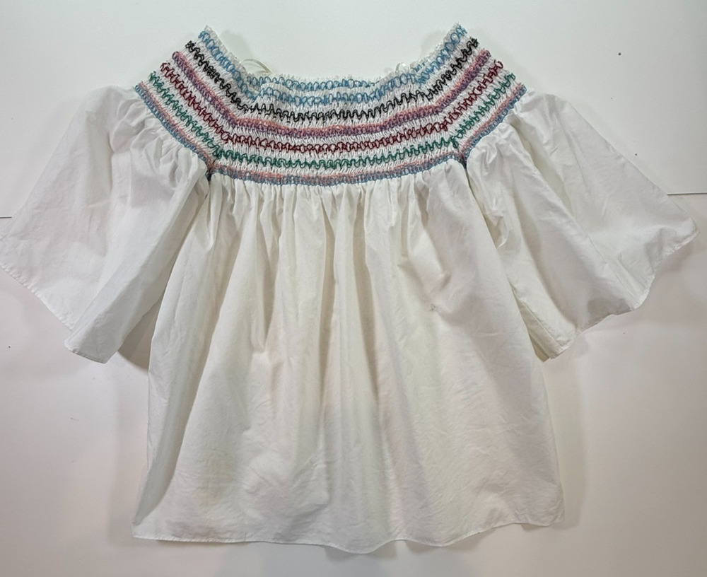 Ladies Parker White off-the-shoulder smocked top Sz M